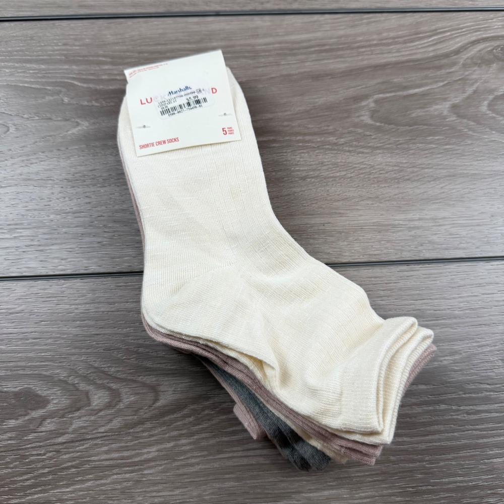 Lucky Brand Women Shortie Crew Socks 5 Pack Ribbed Neutral Multi One Size